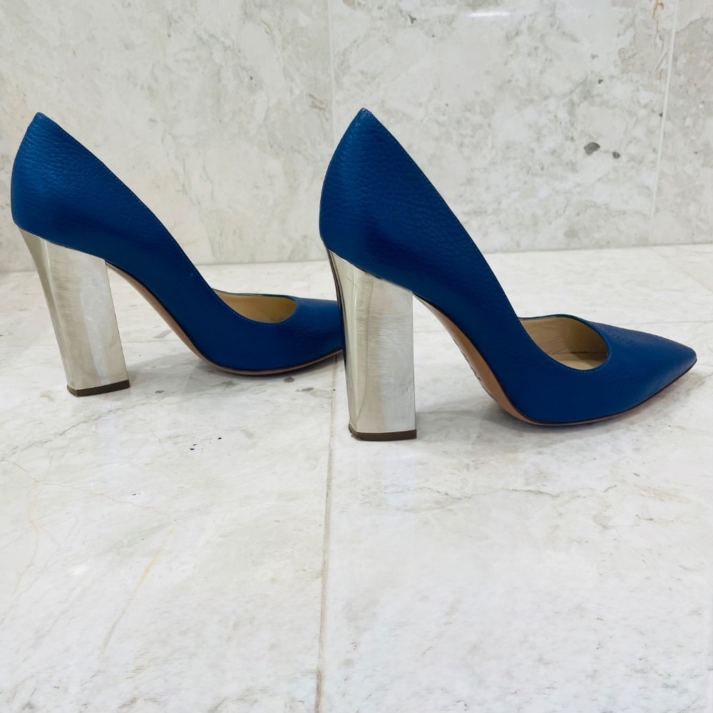 POLLINI {39.5} Heels Blue Silver Chunky Heel Pointed Toe